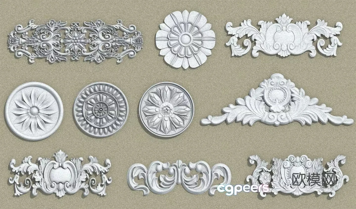 European relief mountain flower carving window flower 3d model