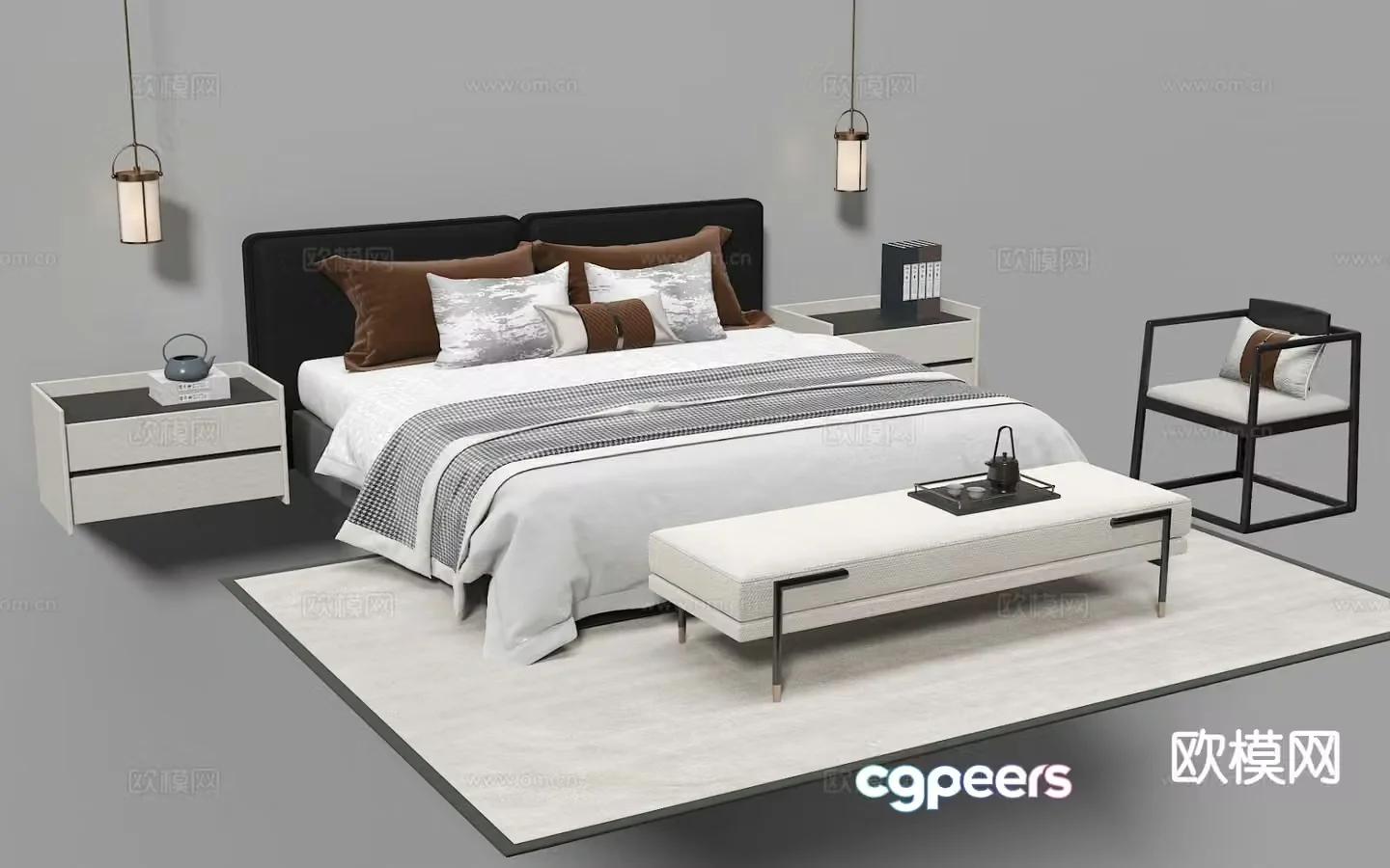 New Chinese style double bed 3d model