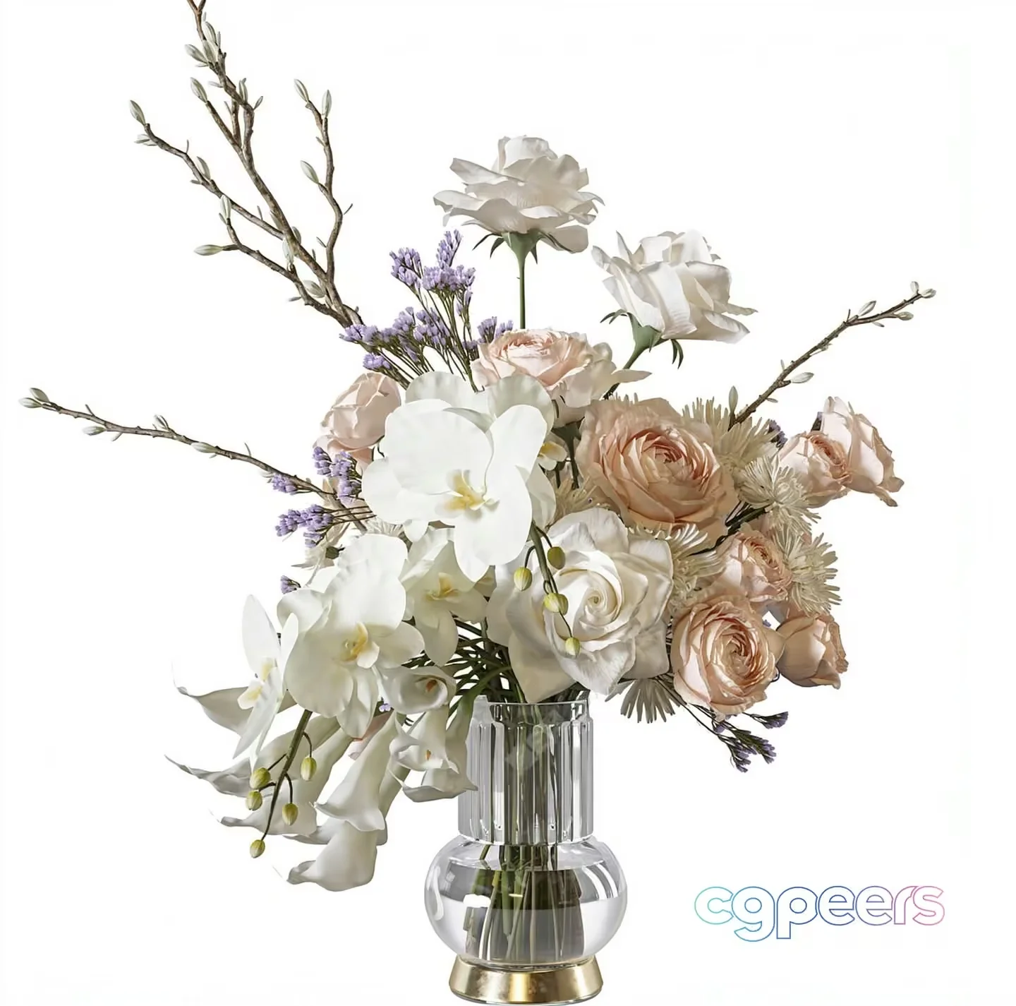 A Glass Vase With A Gold Base 3D Model – 20497 – VRAY Render