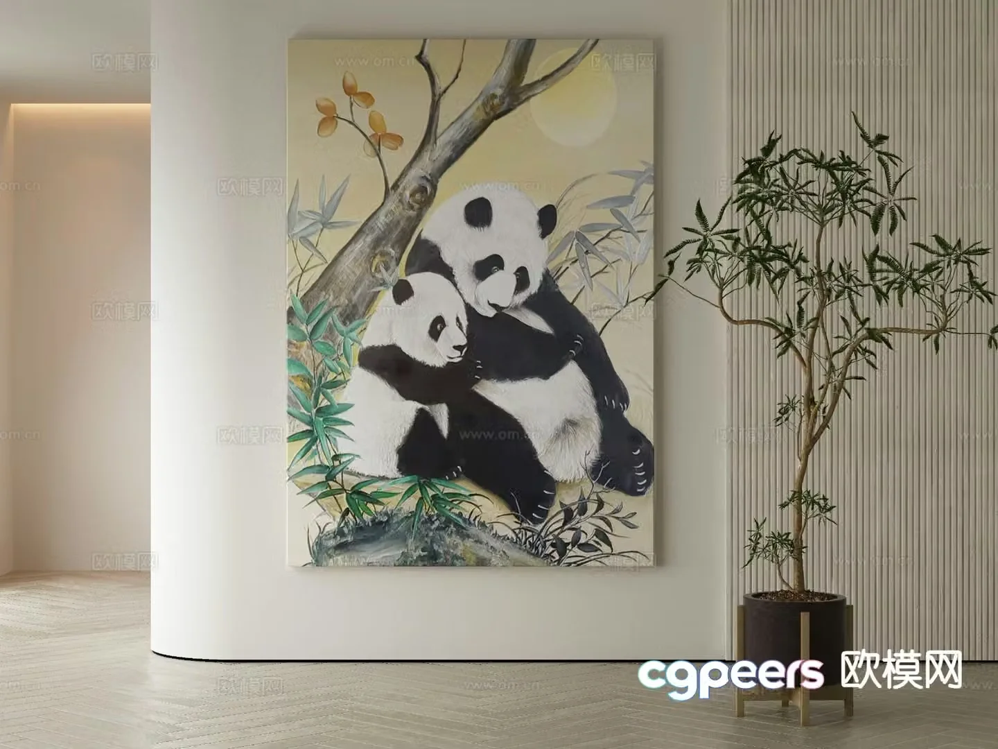 Decorative painting animal painting panda hanging painting 3d model