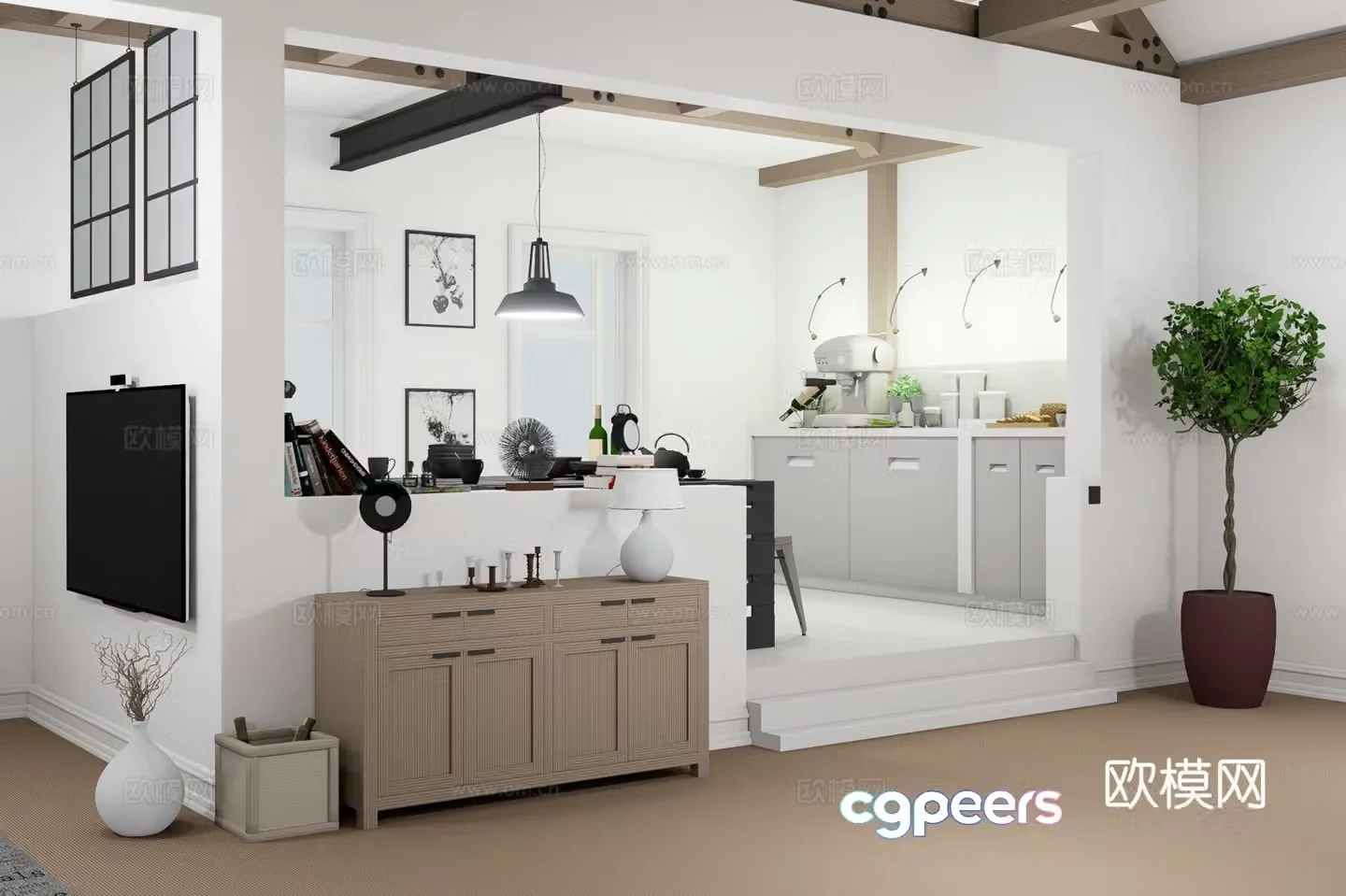 Industrial style villa 3d model