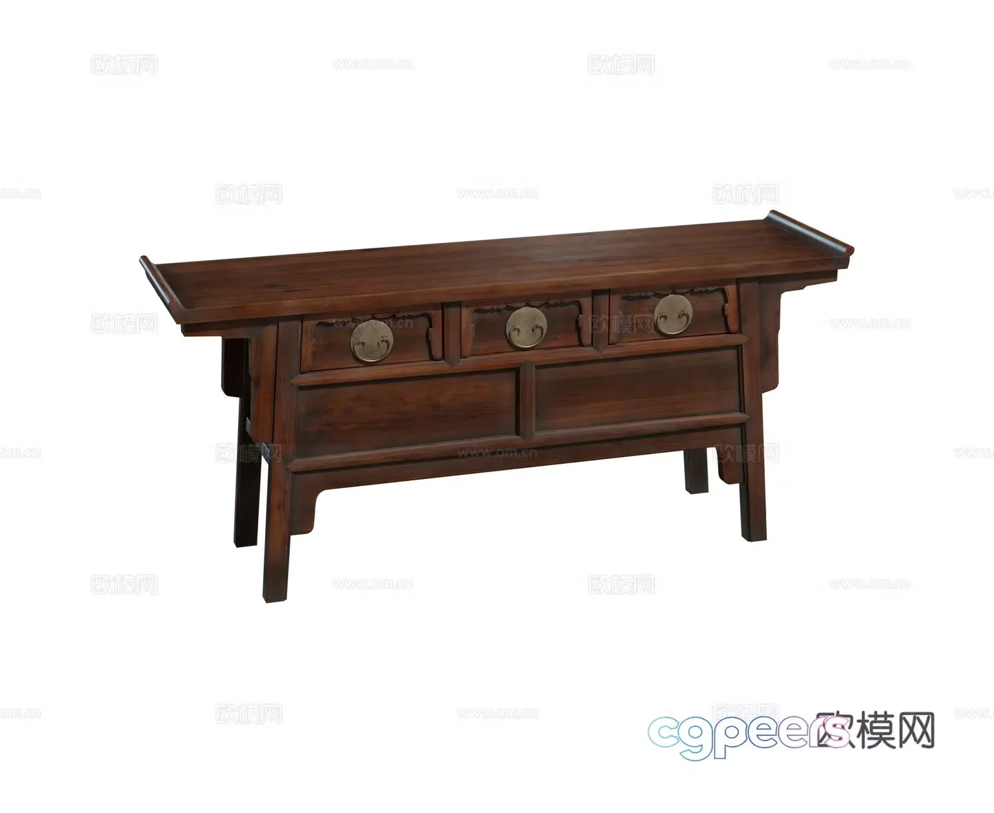 Chinese style mahogany solid wood furniture porch cabinet wenge wooden strips antique altar table oval combination 3D model