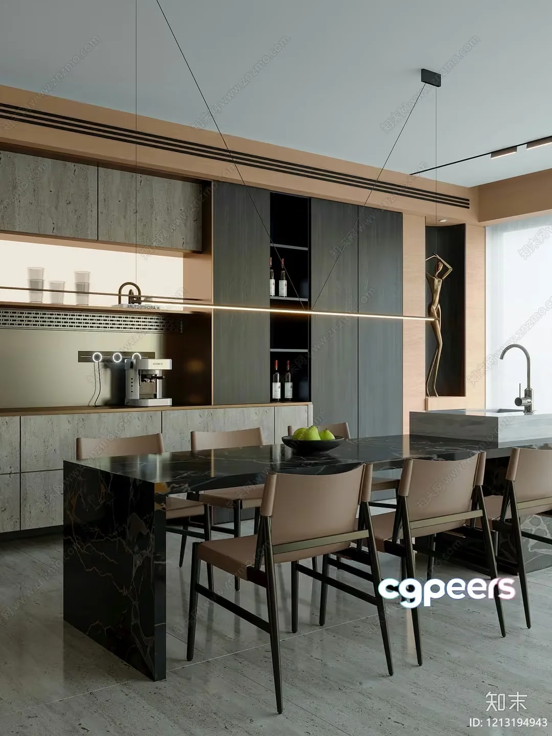 A Kitchen Island With A Marble Top 3D Model – 3594 – VRAY Render