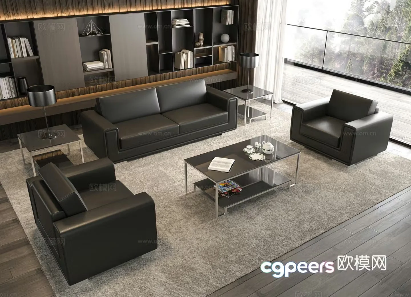 Modern office sofa coffee table combination 3D model