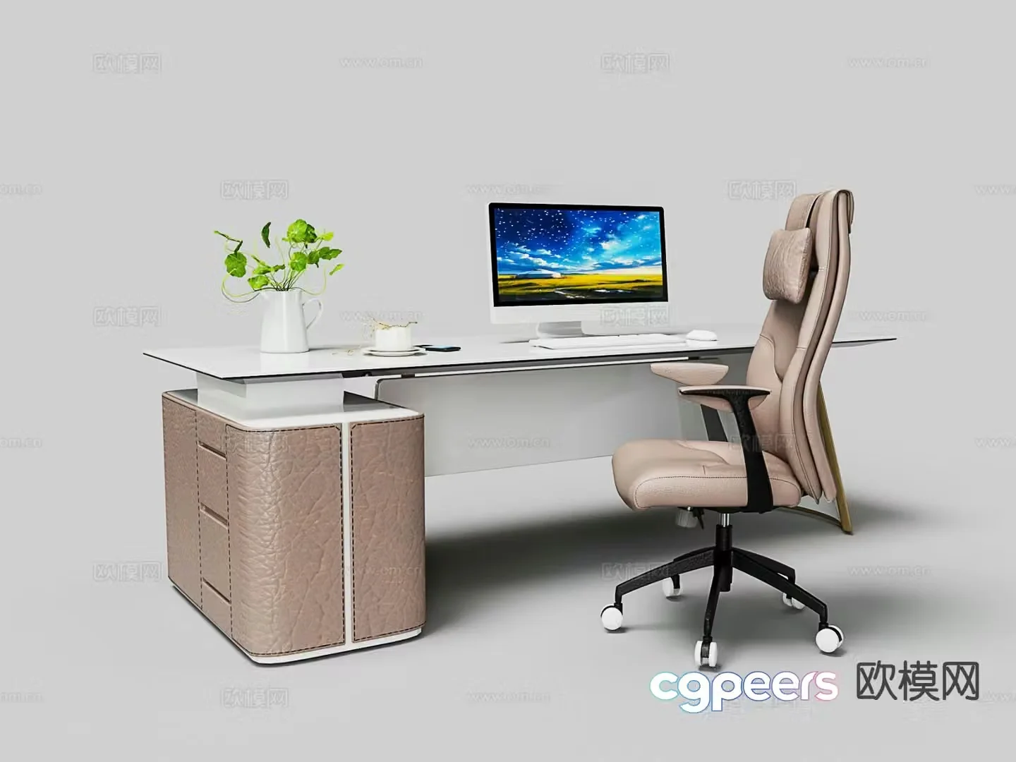 Leather paint computer desk computer chair desk desk desk 3d model