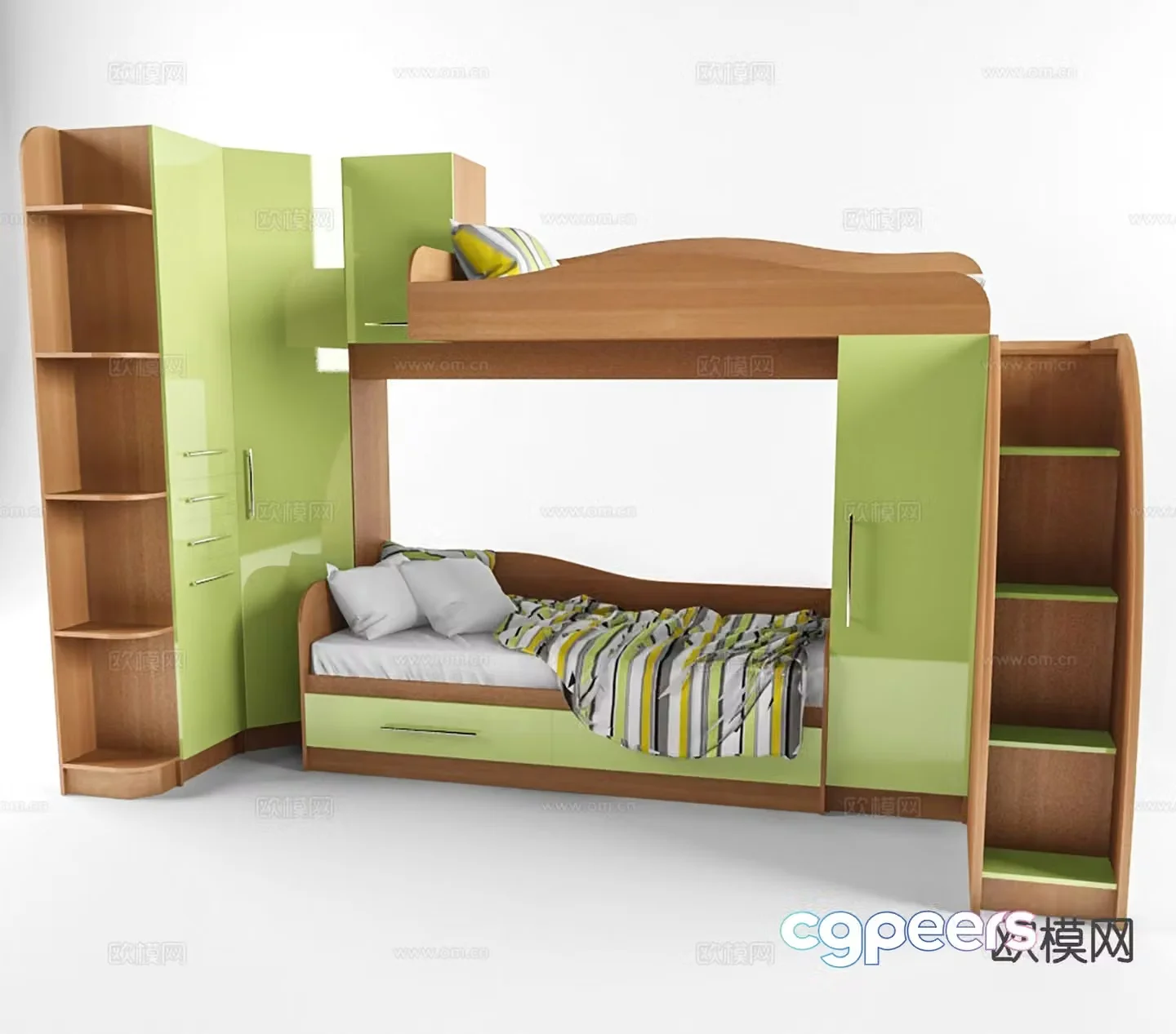 Modern bunk bed children’s bed 3d model