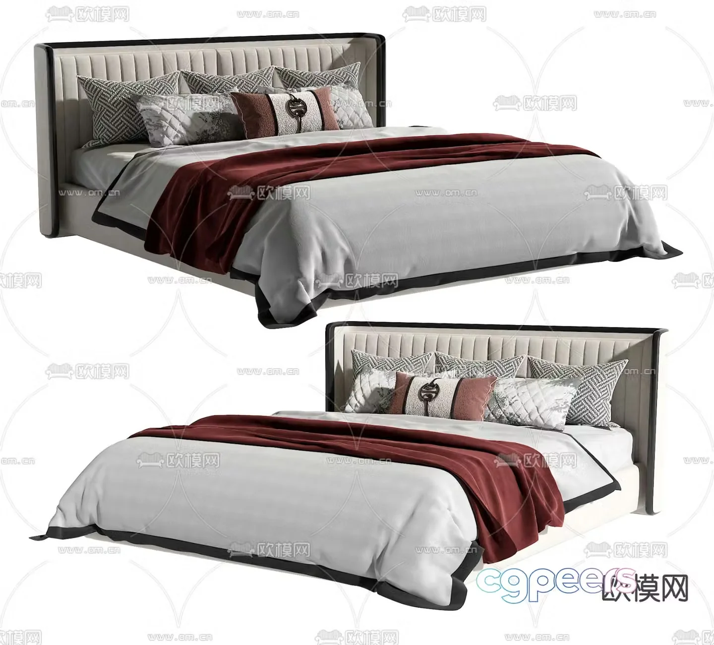 New Chinese style double bed 3d model