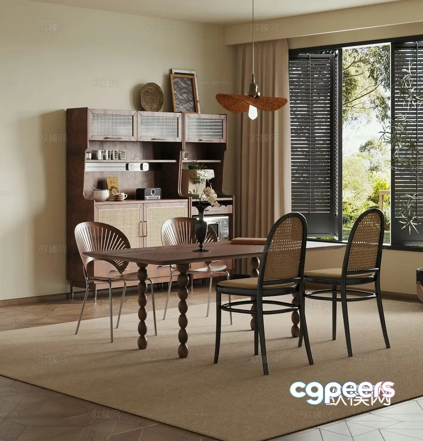 38 Middle-aged restaurant dining table and chairs sideboard 3D model