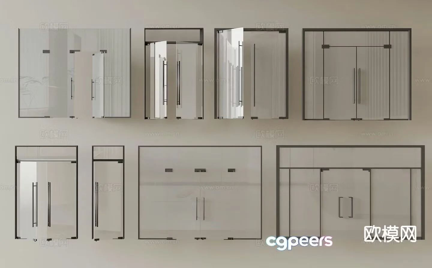 Office glass door double open glass door 3d model