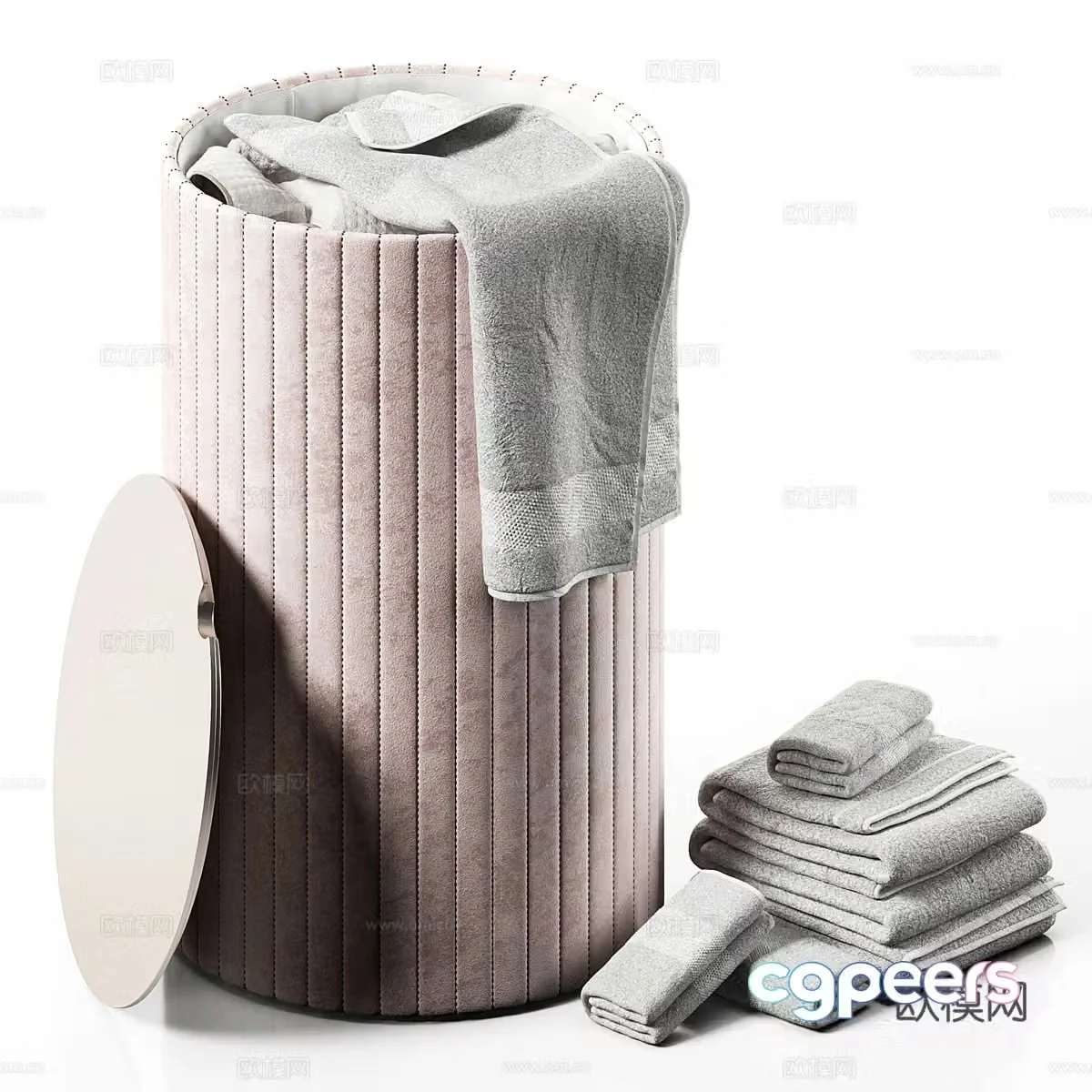 Modern cream style laundry basket storage basket 3d model