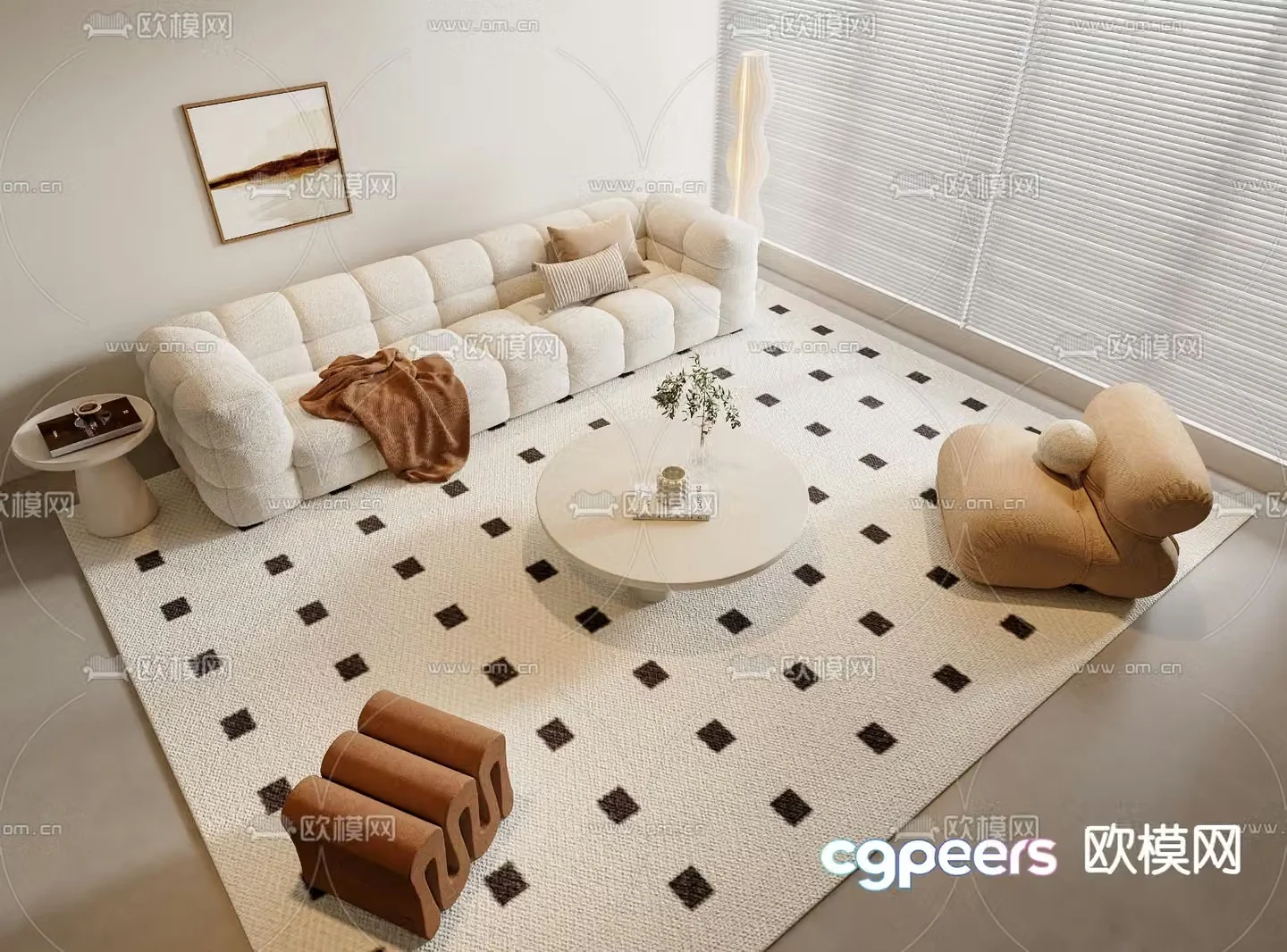 Cream style modular sofa 3d model