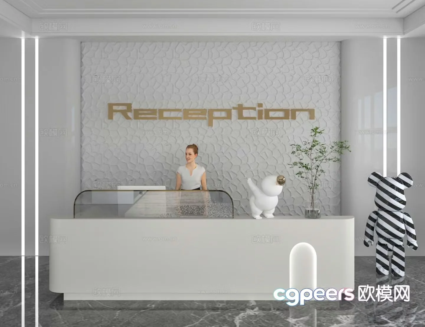 Modern front desk reception desk information desk office background 3d model