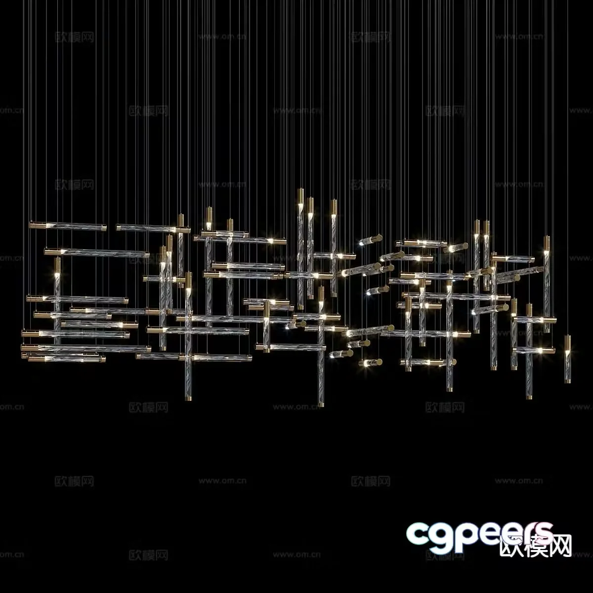Modern long chandelier Matrix chandelier 3d model