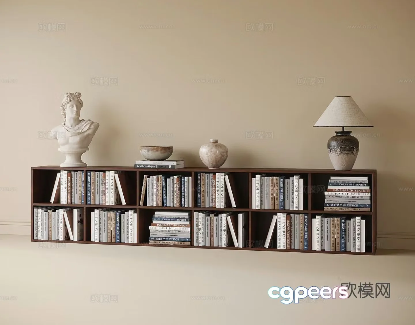 Modern low bookcase decorative cabinet desk lamp book ornament 3d model