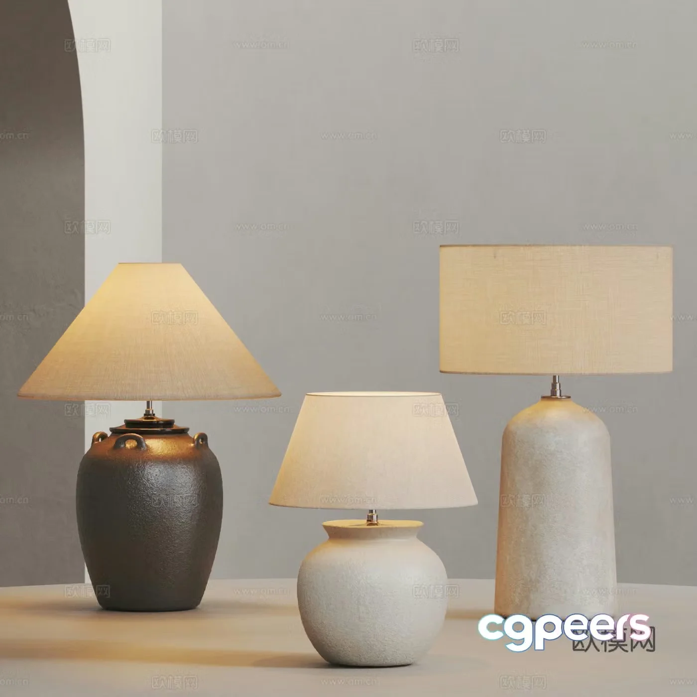 Wasabi wind pot table lamp combination 3D model
