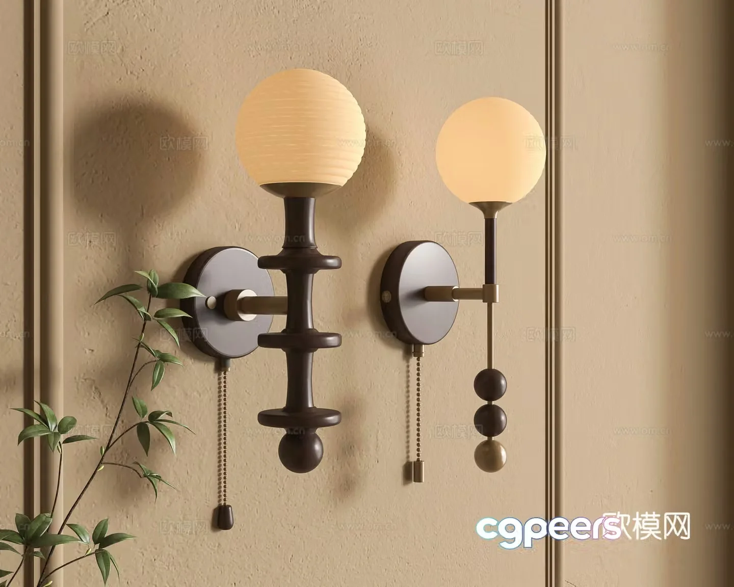 Middle -aged wind wall lamp 3D model