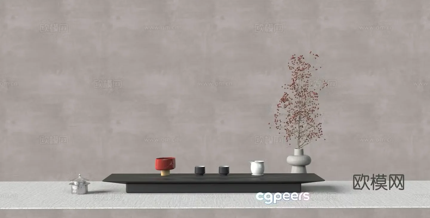 Modern oriental tea set 3d model