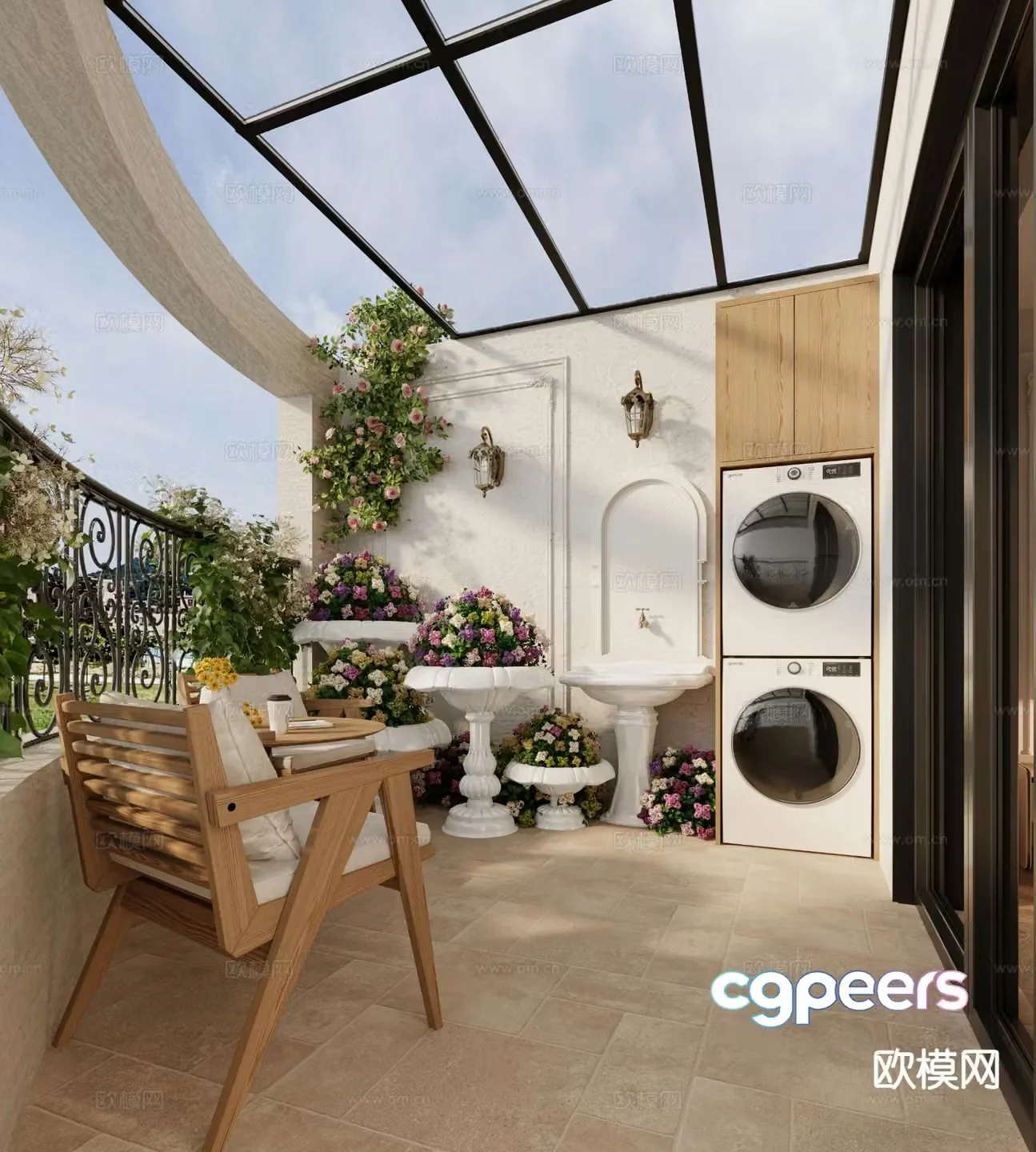 French casual balcony garden 3d model