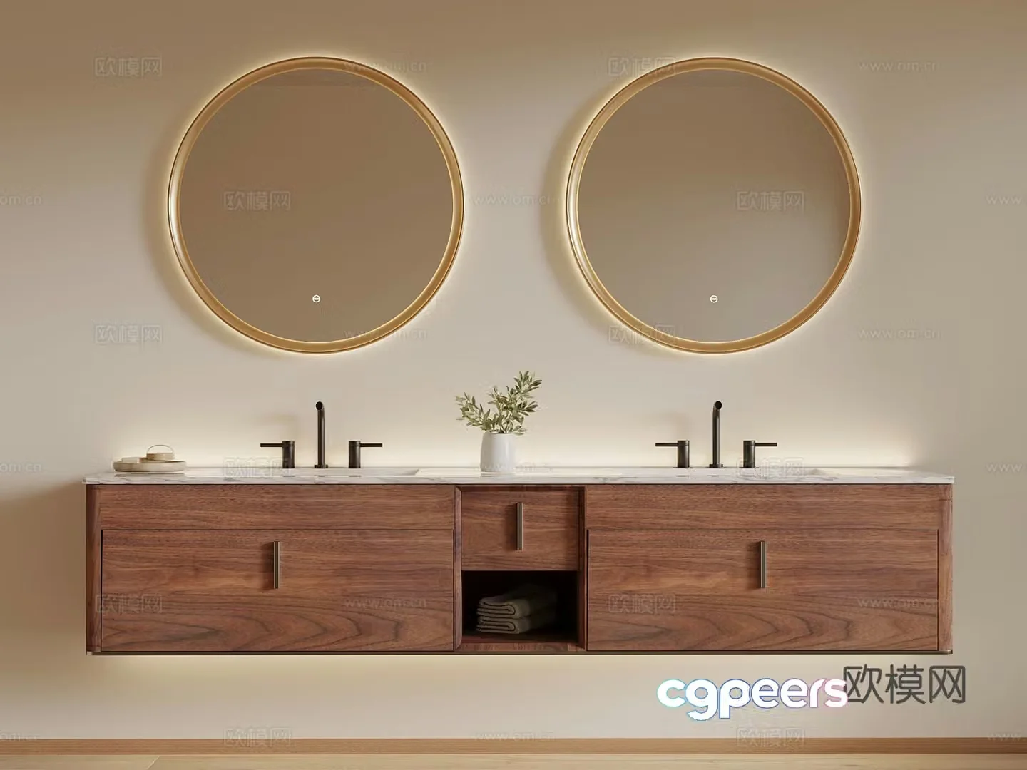 Middle-aged bathroom cabinet mirror 3d model