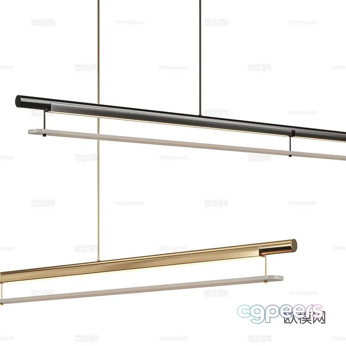New Chinese -style long chandelier 3D model