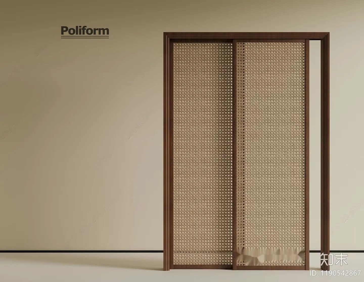 The Single Main Subject Is A Brown Wooden Frame With A Beige Woven Design 3D Model – 14889 – VRAY Render