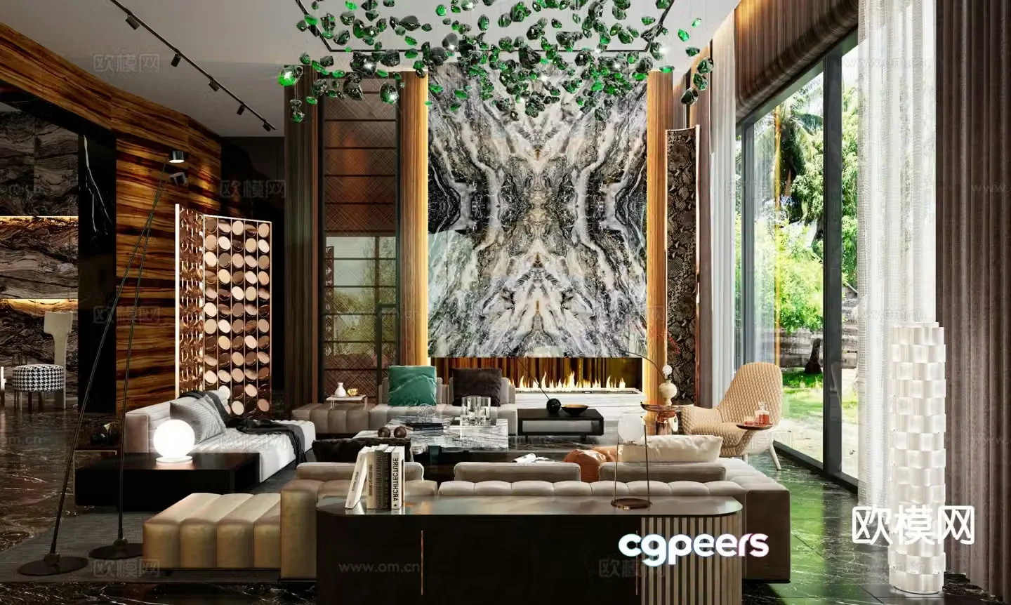FSY design American light luxury villa living room 3D model