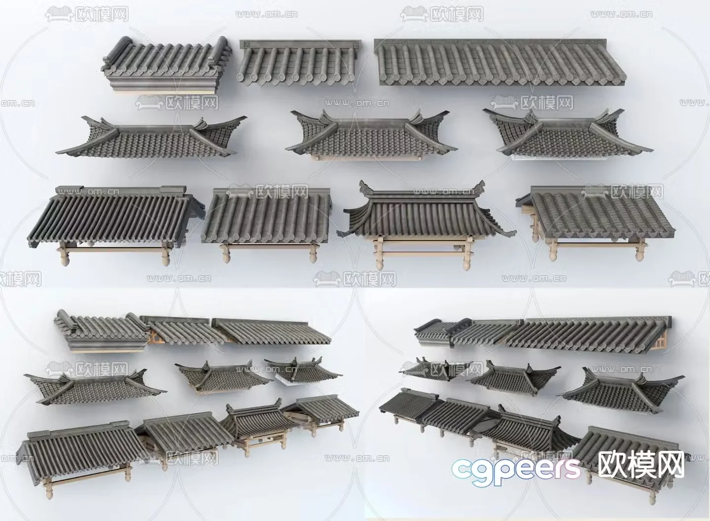 Chinese eaves roof tile ridge 3d model
