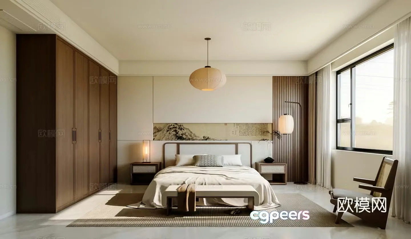 Zen New Chinese Style Home Bedroom Song Dynasty Aesthetic Bedroom 3D Model