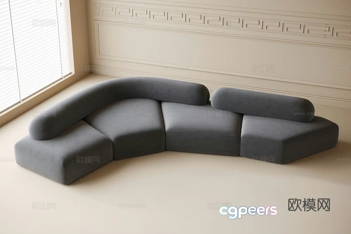 Modern multi-person sofa fabric sofa 3d model