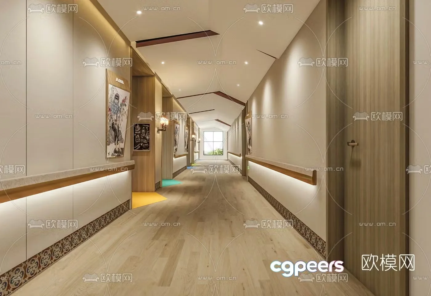 Modern hotel corridor aisle 3d model
