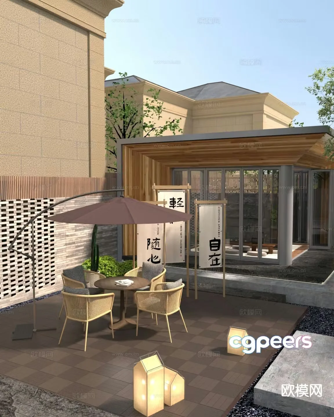 Modern courtyard landscape sun room tea room 3d model