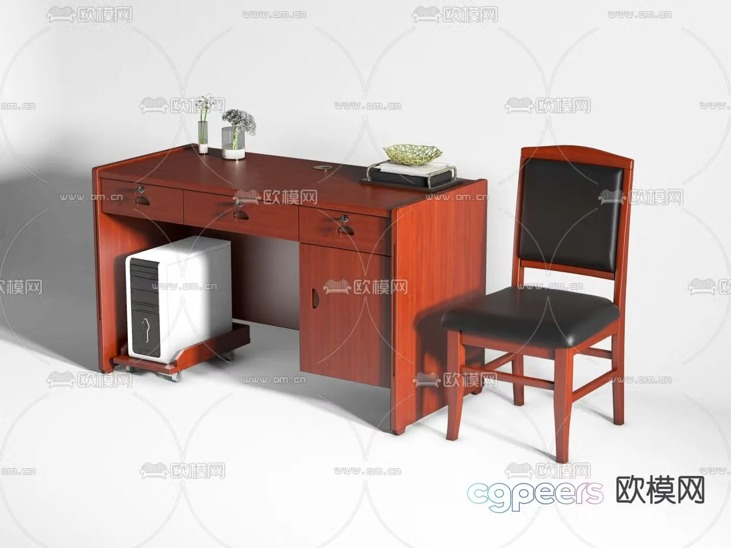 New Chinese style office desk and chair desk 3d model