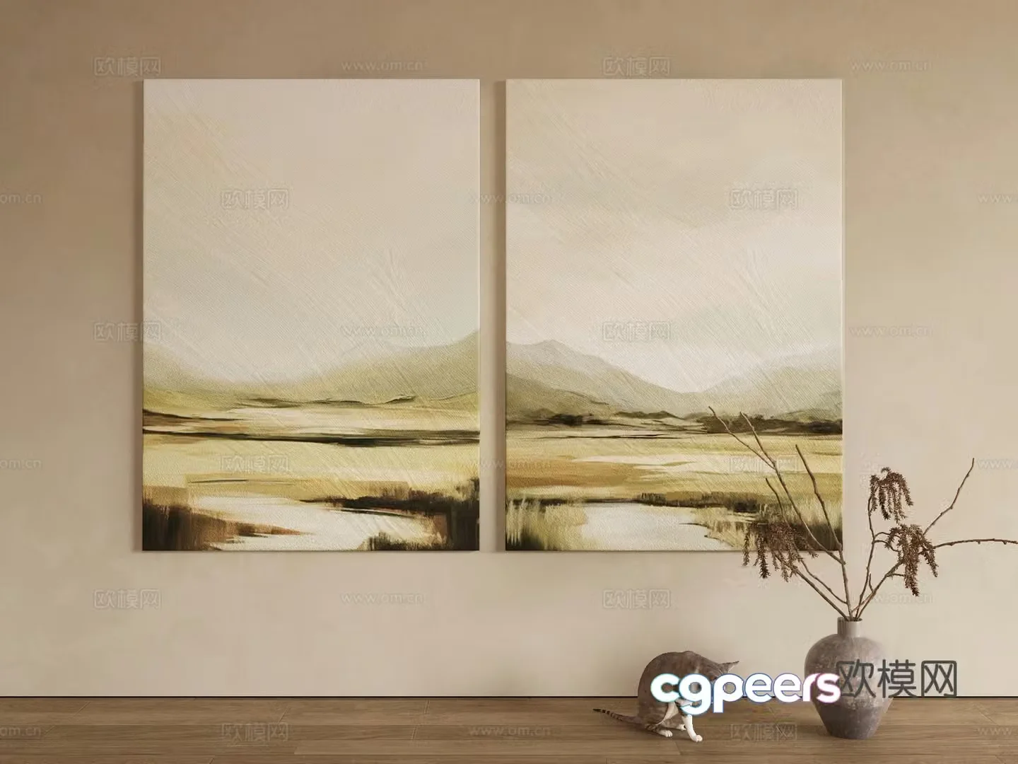 Modern oil painting landscape painting decorative painting 3d model