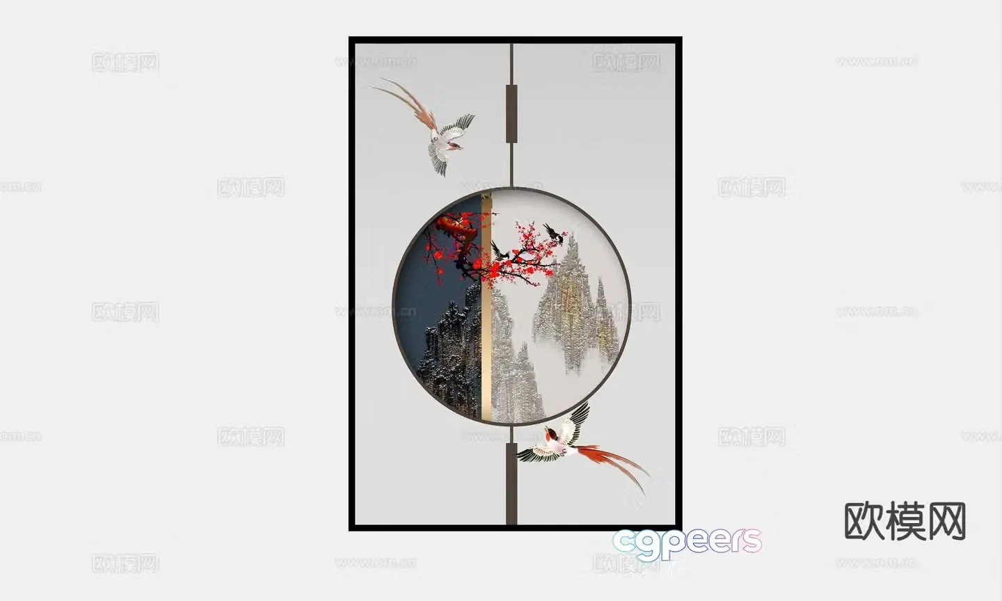 New Chinese style decorative painting mountain painting hanging painting 3D model