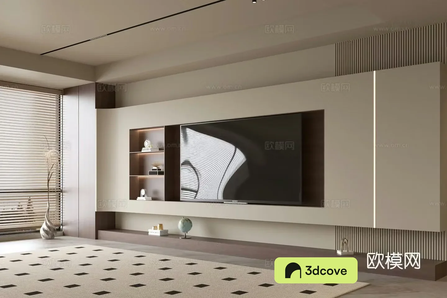 Wasabi Middle Style TV Background TV Cabinet Song style TV Background Wall Wasabi Life Room Ornament 3D Model