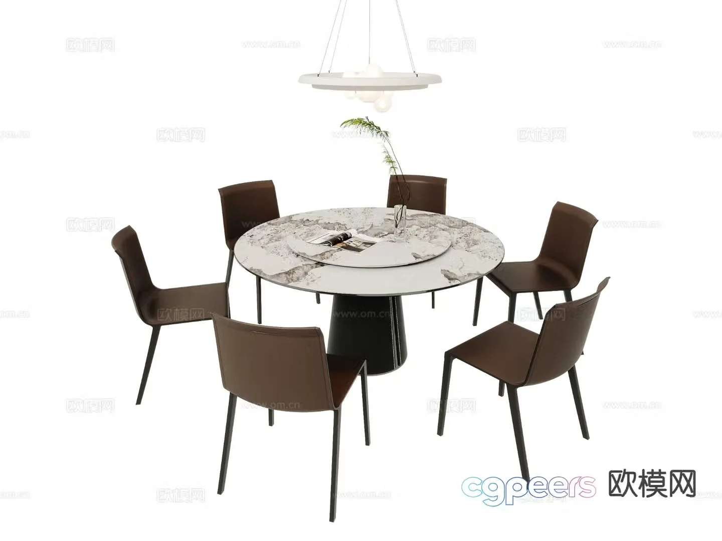 Modern round dining table and chairs 3d model