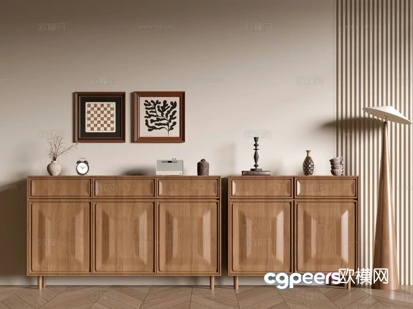 Log style entrance cabinet and side cabinet 3D model