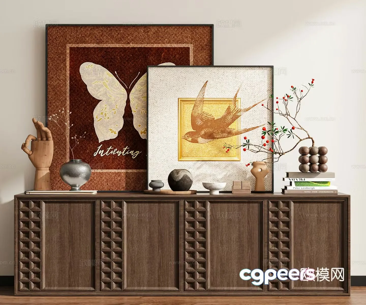 Medium style abstract painting flower and bird painting butterfly painting 3d model