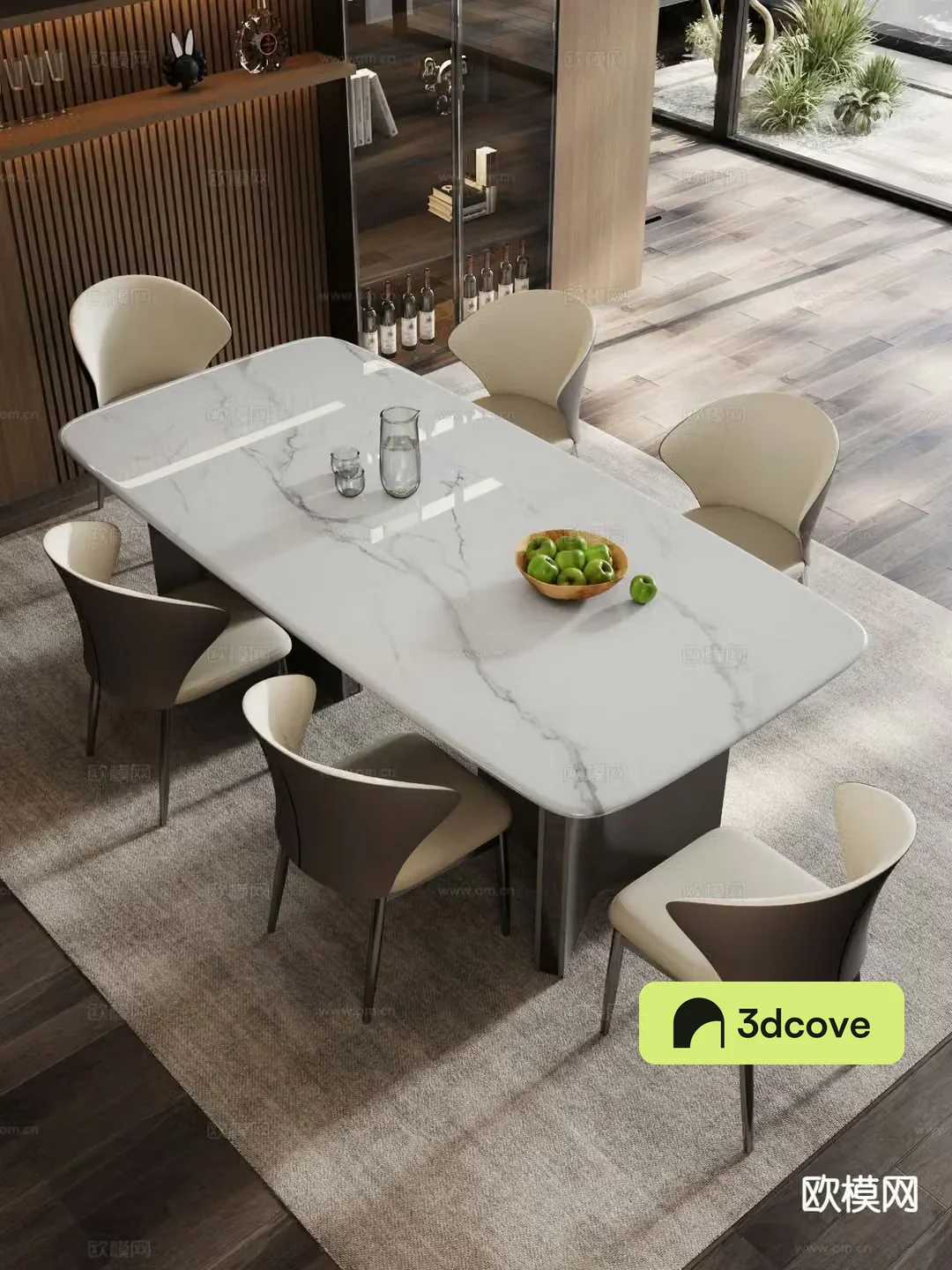 Modern marble dining table and chairs
