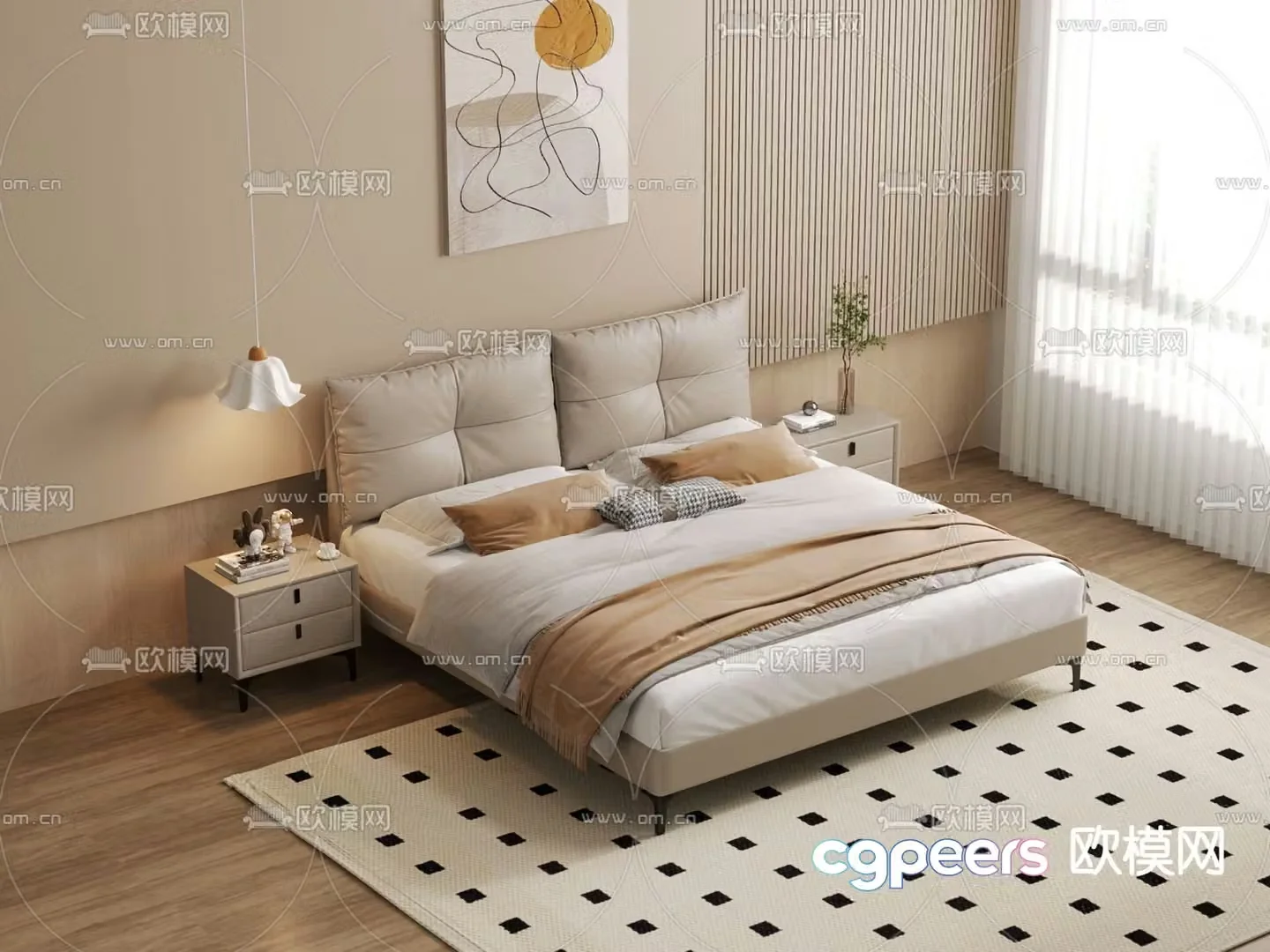 Modern double bed 3d model