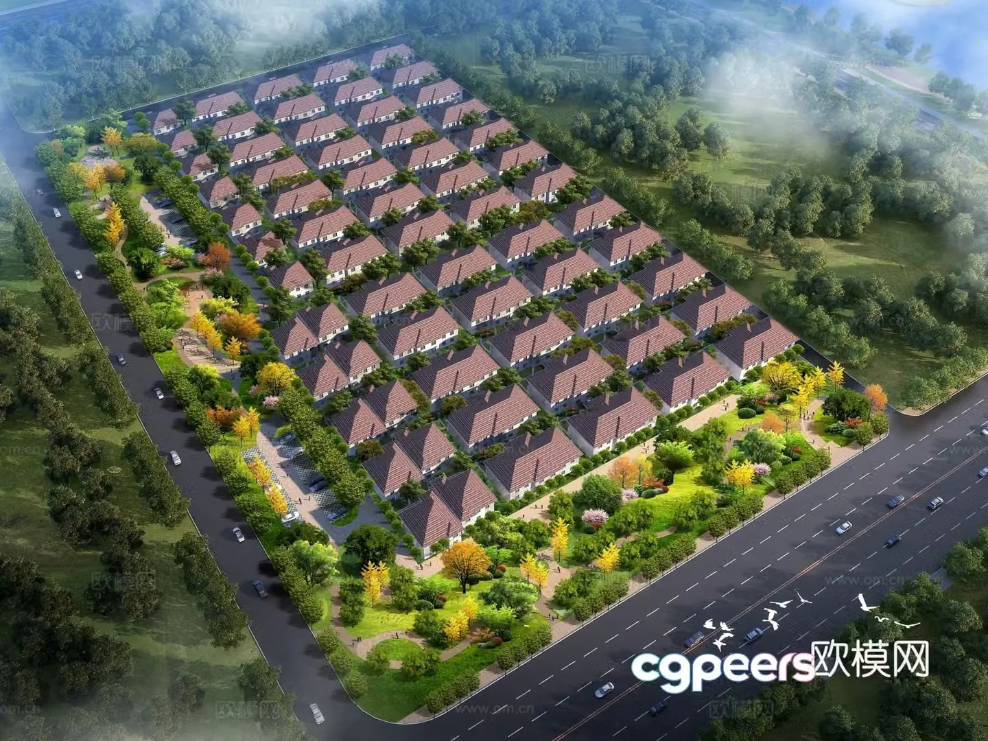 New Chinese style villa community aerial view 3D model