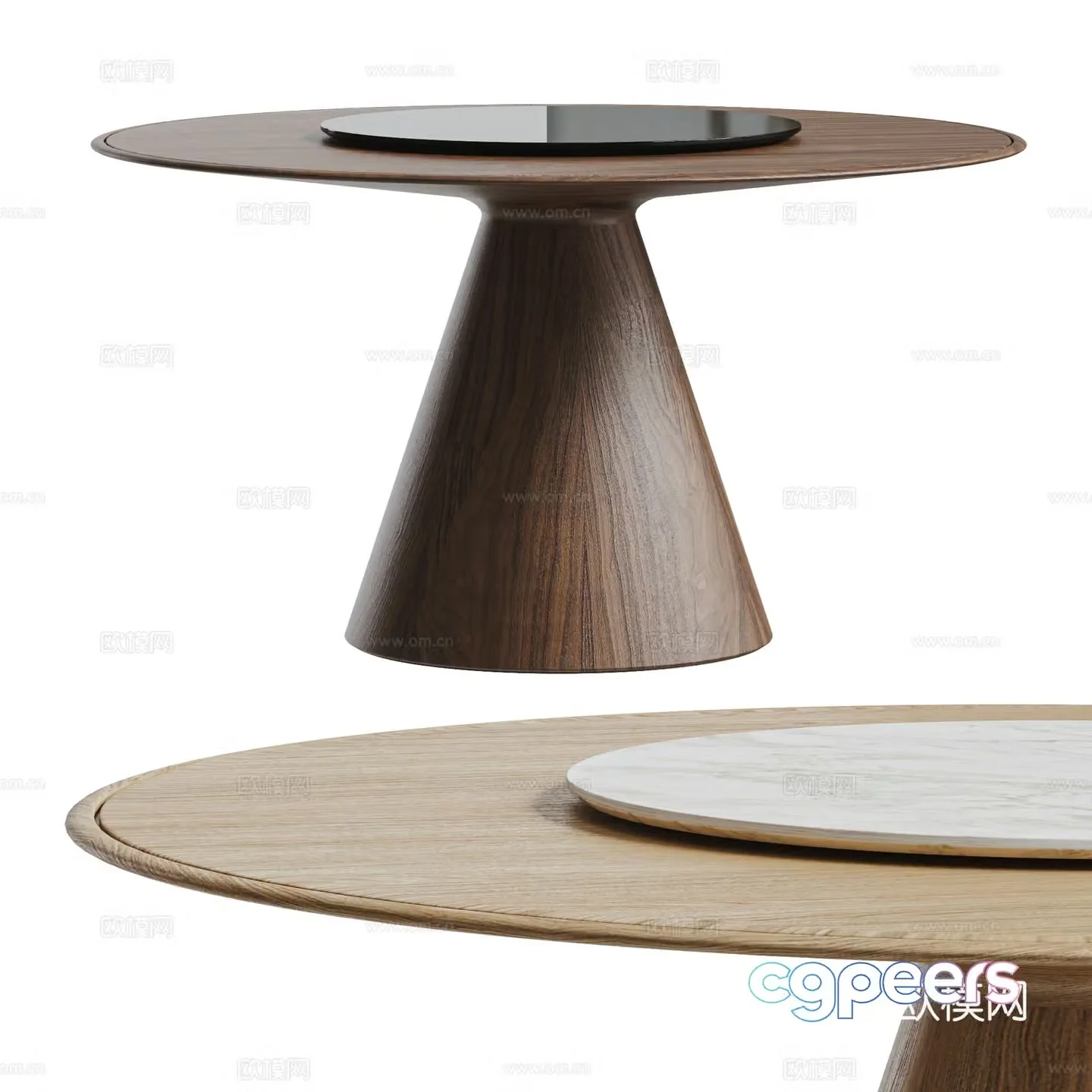 Medium style solid wood round dining table Black walnut round table Solid wood round dining table Rotary dining table North 3D model