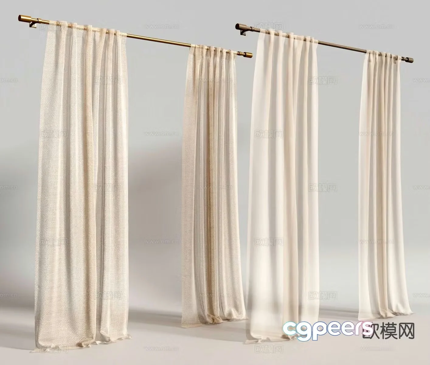 Wabi-sabi curtain curtain gauze curtain curtain rod 3d model