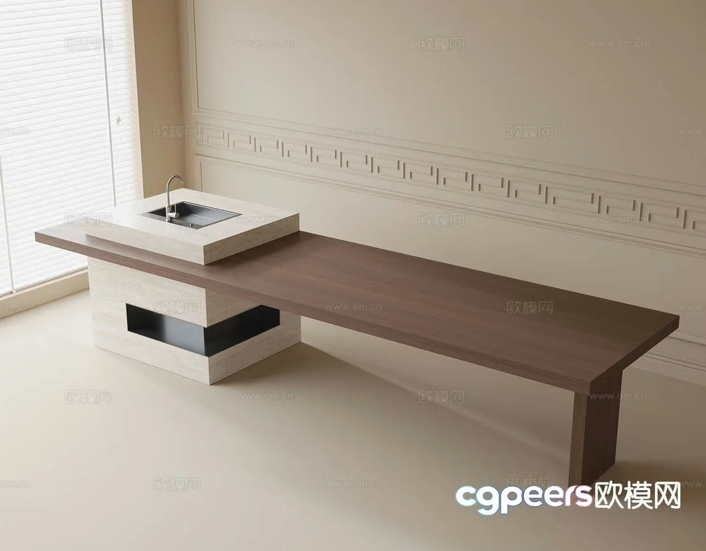 Modern island dining table 3d model