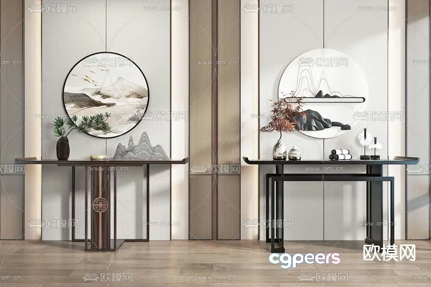 New Chinese style plan end view platform 3D model