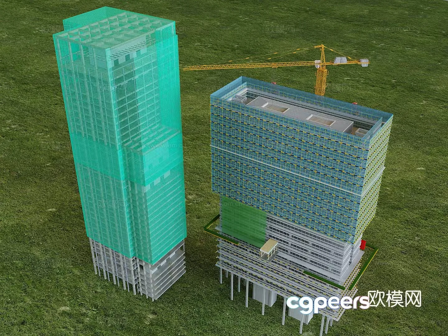 Construction building construction site Construction scaffolding tower crane 3D model