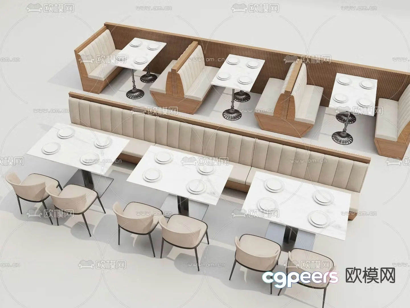 Card seat dining table and chairs restaurant card seat 3d model