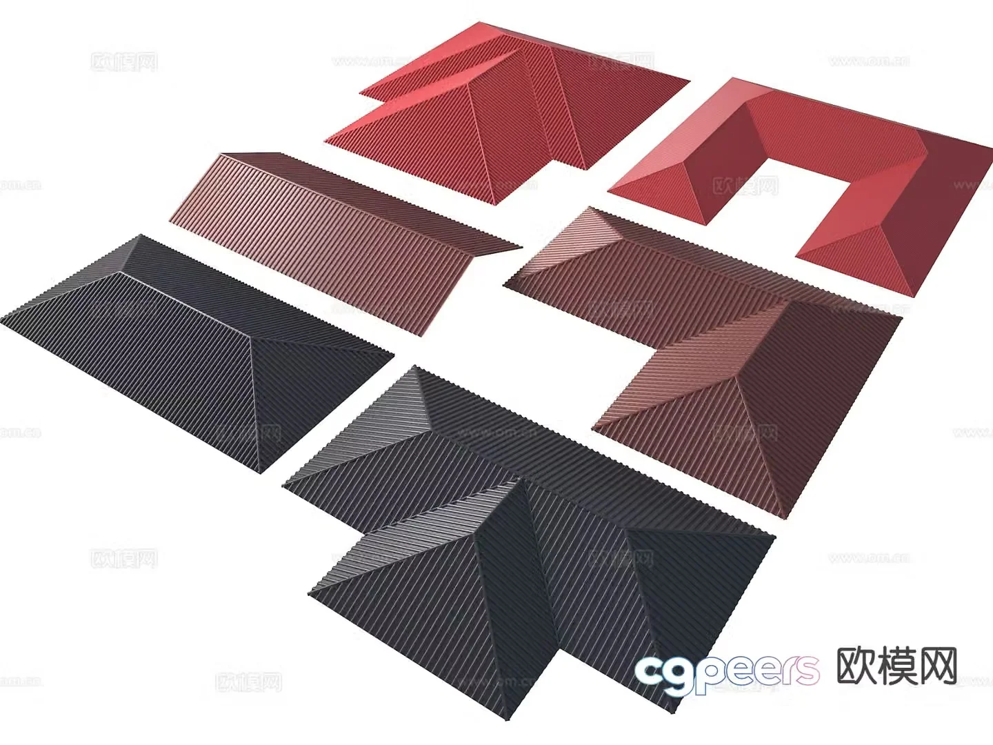 Concrete tiles eaves building slope roof 3d model