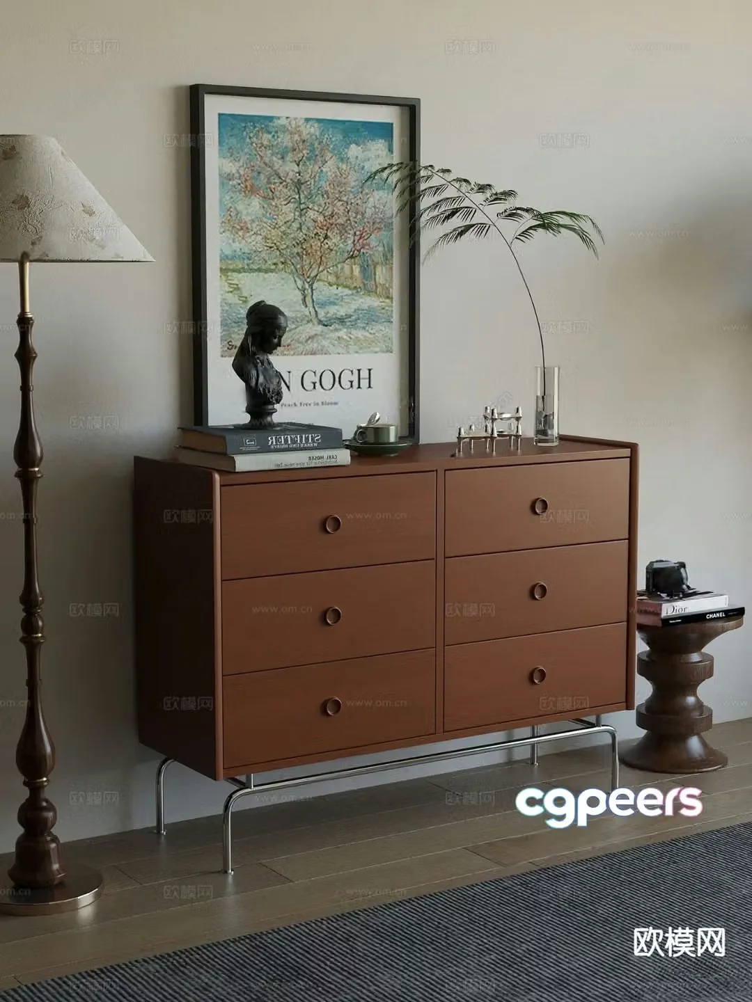 Middle-aged side cabinet chest cabinet 3d model