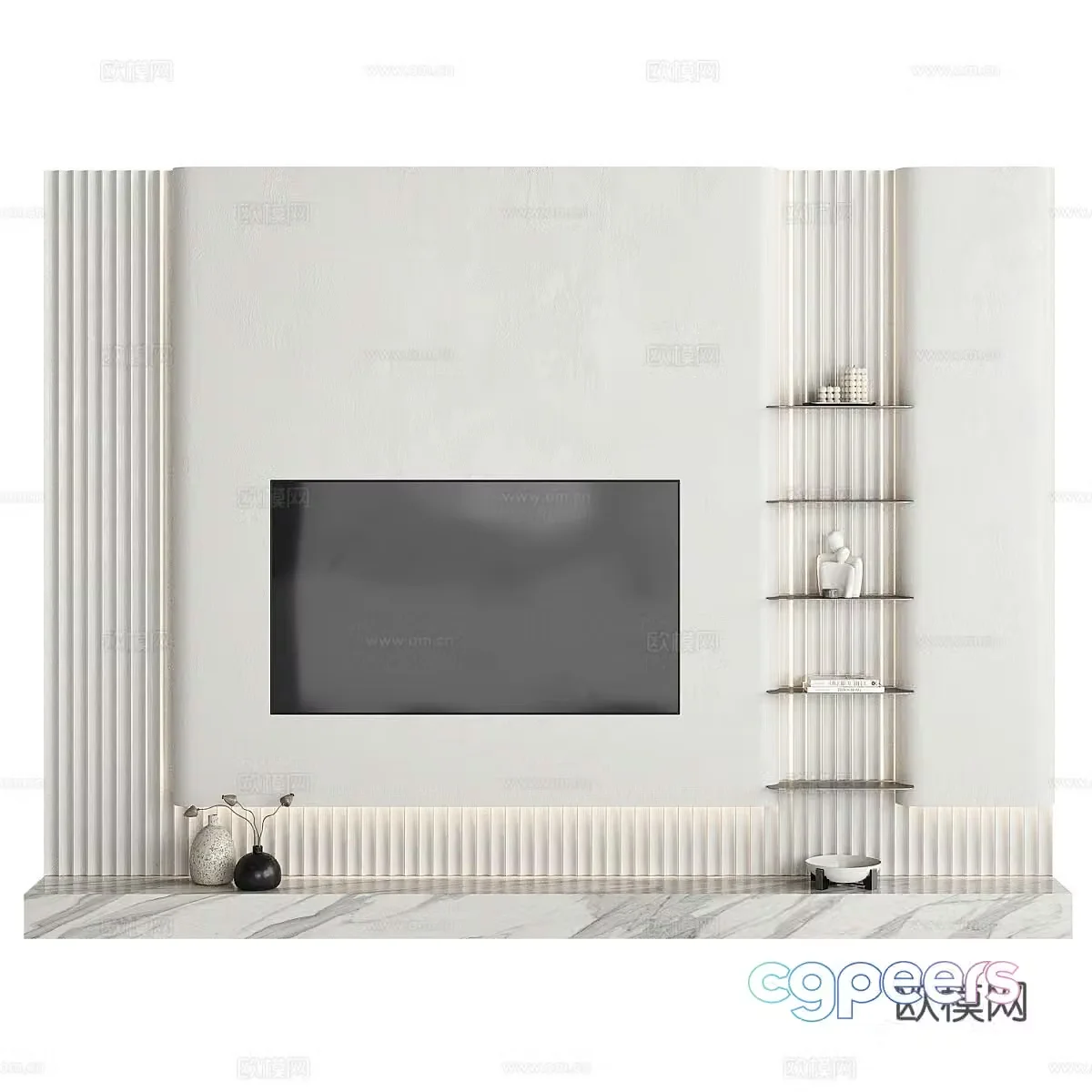 Modern creamy TV background wall 3d model